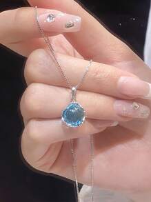 1 pieza Collar de cadena clavícula con dije redondo de cristal rosa con diseño elegante y sencillo al estilo coreano para niñas y mujeres, regalo de joyería