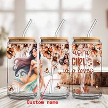 1 cốc nước thủy tinh chủ đề công chúa hoạt hình 16oz, tên cá nhân được tùy chỉnh với màu hoa văn công chúa hoạt hình được in bằng nắp và ống hút, lý tưởng cho sinh nhật, Giáng sinh, tách cà phê, món quà hoàn hảo cho gia đình và bạn bè - trong suốt - Xem 10