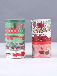Cinta adhesiva decorativa de Navidad para bailar con 10 piezas/caja, cinta adhesiva washi de Navidad para tomar notas, material de envoltura de regalo y cinta adhesiva - Multicolor - Ver 2