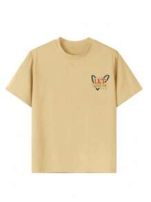 Tween Girl Casual Slogan Graphic Short Sleeve Tee For Summer - Apricot - View 2