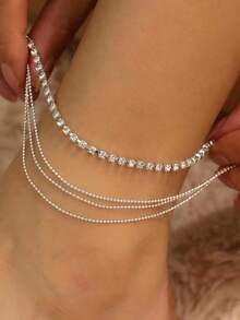 1入時尚沙灘波西米亞風格多層足鍊，簡約優雅設計足飾適合女性，節日送女友或閨蜜理想禮物 - 銀色 - 查看 2