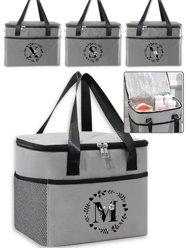 1 Pezzo Borsa Pranzo Isolata Con Grande Capacità, Scatola Pranzo, Borse Di Stoccaggio Con Stampa Da A a Z Di 26 Lettere, Borsa Portatile Per Cibi Resistenti E Durevoli All'aperto, Ice Pack, Borsa Pranzo Termica Multifunzionale, Bento Handbag Per Studenti