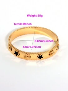 1pc Stainless Steel Colorful Flower Five-Pointed Star Design Women's Wide Cuff Bracelet, Golden, Bestie Gift Valentines,Mom,Mother,Mother's Day,Gift - Flower - View 8