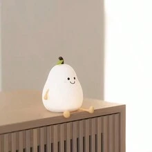1pc New Creative Cute Pear Night Light, Silicone Warm Light USB Rechargeable Illumination Lamp - White - View 7