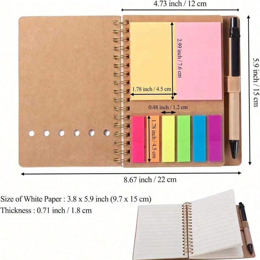 1pc,Durable Comprehensive Notebook - Spiral Bound With Ruled Pages, Pen Loop, Sticky Notes & Colorful Index Tabs For Efficient Organization - one-size - View 1