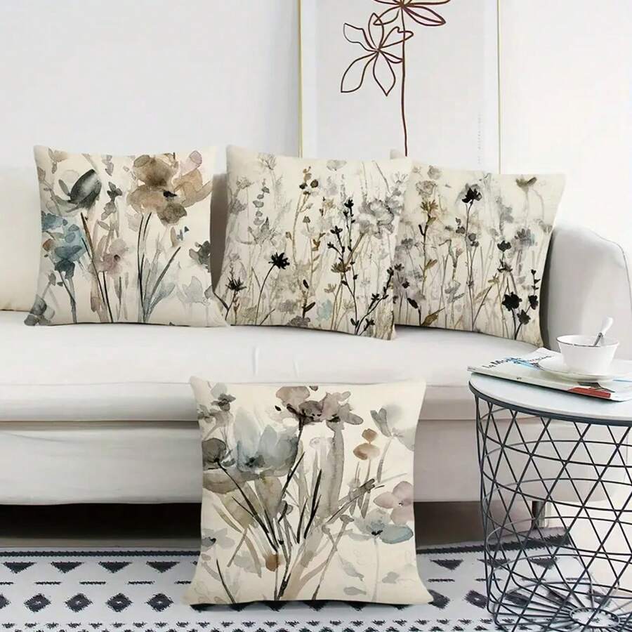 4 Vỏ Gối Hoa, Vỏ Gối Sofa Họa Tiết Màu Nước Mộc Mạc Trừu Tượng Vỏ Gối Hiện Đại, Bộ 2 Vỏ Gối Trang Trí Trang Trí Cho Phòng Ngủ, Không Có Gối Lót - Nhiều màu - Xem 1