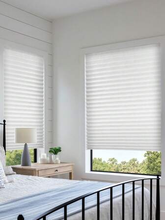 1pc effen kleur geen gereedschap geplooide stoffen tinten met twee clips lichtfilterpapier geplooide jaloezieën met lijm zonder boren zelfklevende jaloezieën eenvoudig te knippen en te installeren, eenvoudig geplooid gordijn voor slaapkamer woonkamer kantoor badkamer