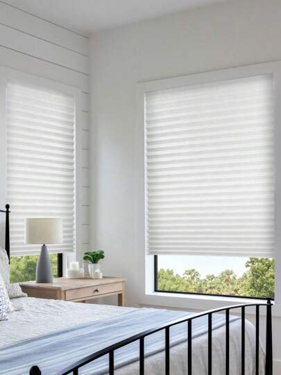 1pc Solid Color No Tools Pleated Fabric Shades With Two Clips Light Filtering Paper Pleated Blinds With Adhesive No Drilling Self Adhesive Blinds Easy To Cut And Install,  Easy Pleated Curtain For Bedroom Living Room Office Bathroom