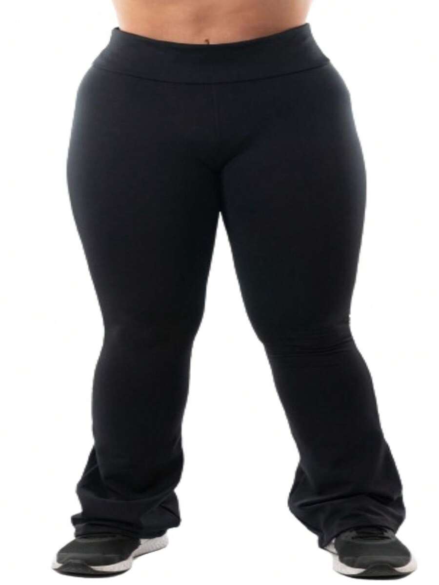 Kit 3 Women's Flare Flannel Leggings Winter Fitness Pants - Black/Gray/Navy Blue - View 1