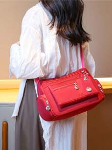 1个女士尼龙单肩包，中年女士斜挎包，多口袋妈妈包，休闲纯色单肩包，百搭多口袋斜挎包，可收纳零钱和卡片，女士礼物，礼品，完美假日手提包，便携式沙滩旅行包，情人节礼物