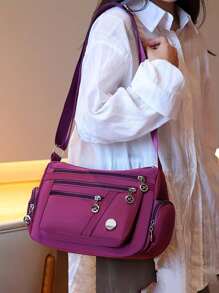 1个女士尼龙单肩包，中年女士斜挎包，多口袋妈妈包，休闲纯色单肩包，百搭多口袋斜挎包，可收纳零钱和卡片，女士礼物，礼品，完美假日手提包，便携式沙滩旅行包，情人节礼物