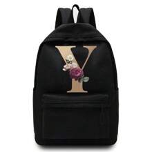 Lightweight,Portable Gold Letter Flower Printing Unisex Shoulder Backpack Outdoor Sport Bag Large Capacity Travel Hiking Rucksack Canvas Bags Casual School Bag Backpacks Laptop Organizer Zipper For Men Women Teenager Student School Backpack For College Students Perfect For College,Business, Work, Commute,Outdoors, Hiking, Travel, Climbing, Stadium, Sports, Outings ,Back To School - Black - View 22