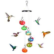 蜂鳥餵食器，帶有6個玻璃球的風鈴蜂鳥餵食器，適用於戶外，防漏，防螞蟻和蜜蜂，手工吹製的花園裝飾，豐富多彩 - 杏色 - 查看 1