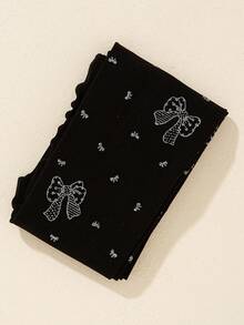 1 Paar Baby Mädchen Prinzessin Schwarz Blumen Silber Schleife atmungsaktive bequeme Strumpfhose, geeignet für den täglichen Gebrauch oder Outfit - Schwarz - Übersicht 3