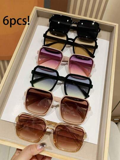 6 قطع نظارات مربعة بلاستيكية مزخرفة عصرية للنساء