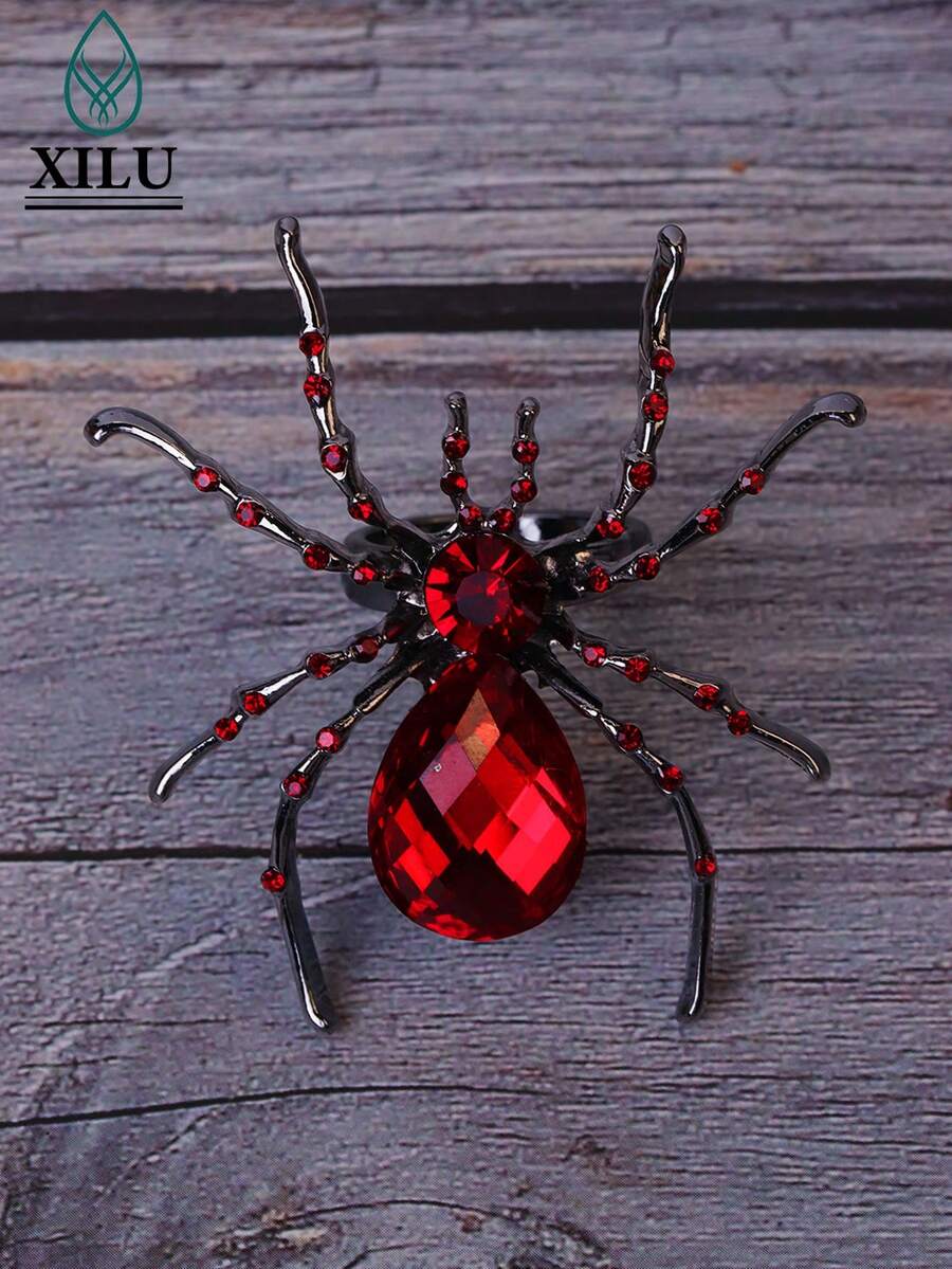 1 chiếc nhẫn Ruby nhện lớn phong cách Hip-Hop cá nhân hóa dành cho các cặp đôi - màu đen - Xem 1