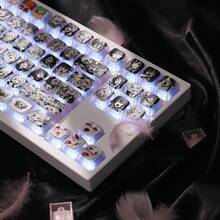 ASA Height Double-Skin Pudding Keycaps 108-Key Gaming Mechanical Keyboard Keycaps, PBT Material, Anime Pink Translucent Covers Compatible With 61/87/104/108-Key Mechanical Keyboards - Black and White - View 8