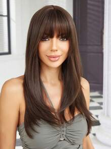 Chocolate Brown 22Inch Long Straight Wigs Parties Suitable For All Seasons Synthetic Fiber Hair Wigs Hair Replacement Wigs For Women Girls Music Festivals Gifts - 巧克力棕 - 查看 2