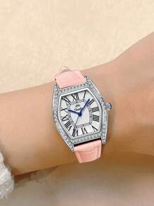 Duolz Quality Diamond Decorated Simple Pu Leather Belt Roman Numeral Women's Waterproof Watch