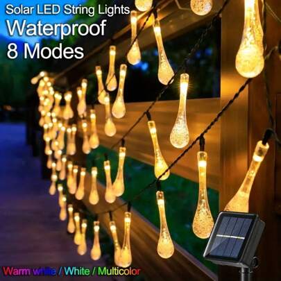 1pc 20/30/50/100 Led Sparkling Crystal Solar String Lights - 8 Dynamic Lighting Modes, Waterproof For Year-Round Outdoor Use - Energy-Saving, Ideal For Garden, Courtyard, Parties, And Holiday Decorations