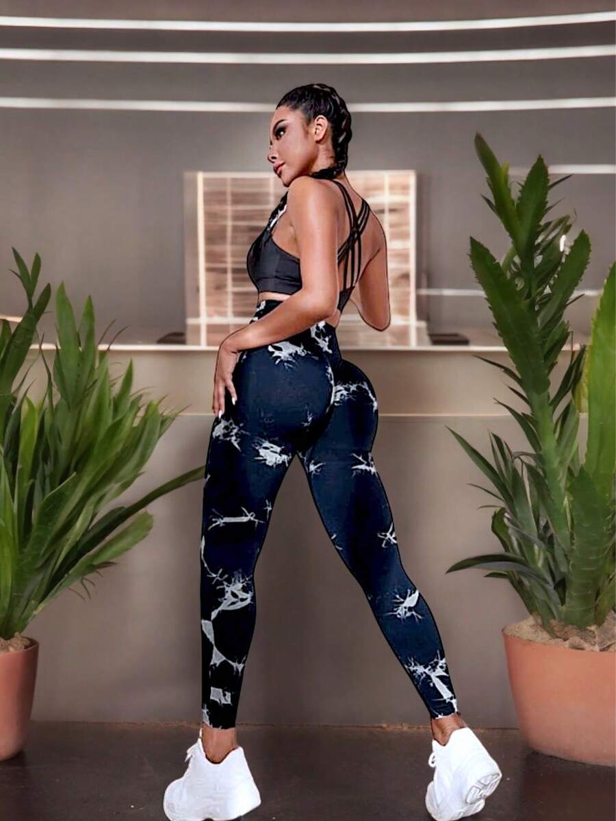 Thick Waist Control Sports Leggings - Black - View 1