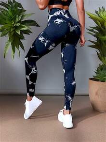 Thick Waist Control Sports Leggings - Black - View 3