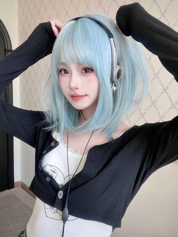 alicegarden 1 Piece Synthetic Heat-Resistant, Straight Wig With Bangs In Multi Color Wigs , 16 Inches Long, Made From Fiber, Stylish Wigs, Natural And Realistic Wig(Excluding Accessories)