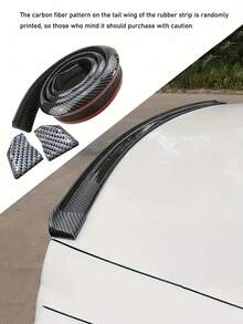 1 件通用型碳纤维汽车后扰流板，无需钻孔，碳纤维纹理翼型 - 黑色 - 查看 9