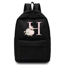 輕盈便攜粉紅色字母花印刷不分男女肩背包戶外運動背包大容量旅行徒步背包帆布袋休閒學校背包手提電腦包拉鍊組織器適用於男女青少年學生上學背包大學生理想選擇，適用於大學，商務，辦公，通勤，戶外，徒步旅行，攀登，體育場，運動會，郊遊，返校，校園背包，大容量，便攜式，適用於青少年女孩，大學生，男孩，小學，中學，高中，工作，商務，通勤，戶外，旅行，郊遊。