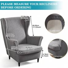 Funda para sillón orejero de 2 piezas, funda protectora para sillón orejero de jacquard - Gris Oscuro - Ver 3