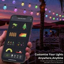 Solar Smart String Lights 25Ft 15 Bulbs Globe G40 LED With Remote And App Control Music Sync Color Changing Waterproof For Outdoor Party Gazebo Yard Garden Tree Decorations - Nhiều màu - Xem 3