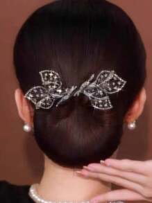 1pc Hair Bun Maker With Bow Knot, Feathers And Faux Pearls For Elegant Updo Hairstyle Accessories
