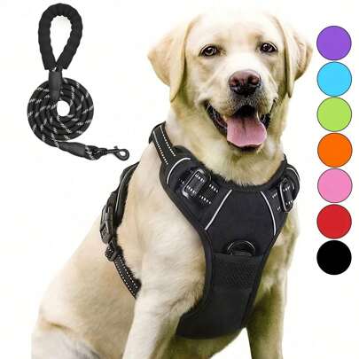 Arnés para perros, arnés para mascotas sin tirón con 2 clips para correa, chaleco acolchado suave ajustable para perros, chaleco reflectante Oxford sin ahogo con asa de control fácil para perros grandes - El chaleco y la cuerda no son un conjunto y deben comprarse por separado