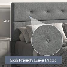 Allewie 大床架，带 120L 脚凳储物空间，平台床带软垫床头板，坚固的木板条支撑，无需弹簧盒，深灰色和浅灰色可选，时尚舒适 - 采用现代设计，适合现代生活，易于组装，结构耐用 | 带 120 L 脚凳的大床结构，带带顶棚平台的床，持久的木制床单支撑，无需在家，可用暗灰色和亮灰色特卖圣诞装饰品卧室房间装饰圣诞礼物家居装饰 - 淺灰色 - 查看 4