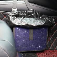 1pc Blue Rhinestone Decor Car Trash Can Car Storage Bin, Garbage Bin, Portable Car Box Multifunctional Car Storage Box - Blue - View 1
