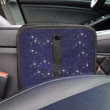 1pc Blue Rhinestone Decor Car Trash Can Car Storage Bin, Garbage Bin, Portable Car Box Multifunctional Car Storage Box - Blue - View 3
