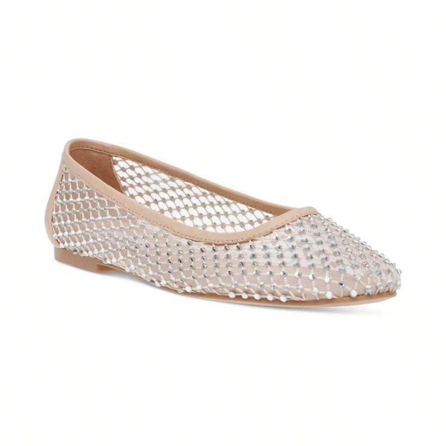 Steve Madden 女士 Auden 缀饰网眼芭蕾平底鞋 - 裸色水鑽/網布 - 查看 1