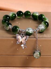 1pc Fashionable Sweet Butterfly & Beaded Bracelet, Perfect Gift For Friends Or Besties