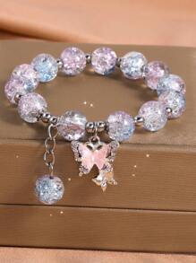 1pc Fashionable Sweet Butterfly & Beaded Bracelet, Perfect Gift For Friends Or Besties