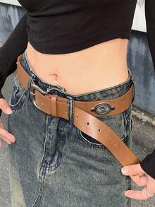 Y2K Retro Style Women's Denim Dress With Belt, Ladies' Belt For Dress Accessory - Brown - View 1