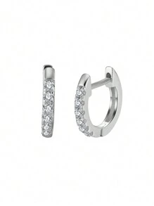 2 chiếc Bông tai Moissanite bạc 925 đơn giản và đa năng, thích hợp cho phụ nữ đeo hàng ngày, đám cưới và quà tặng kỷ niệm - Bạc - Xem 2
