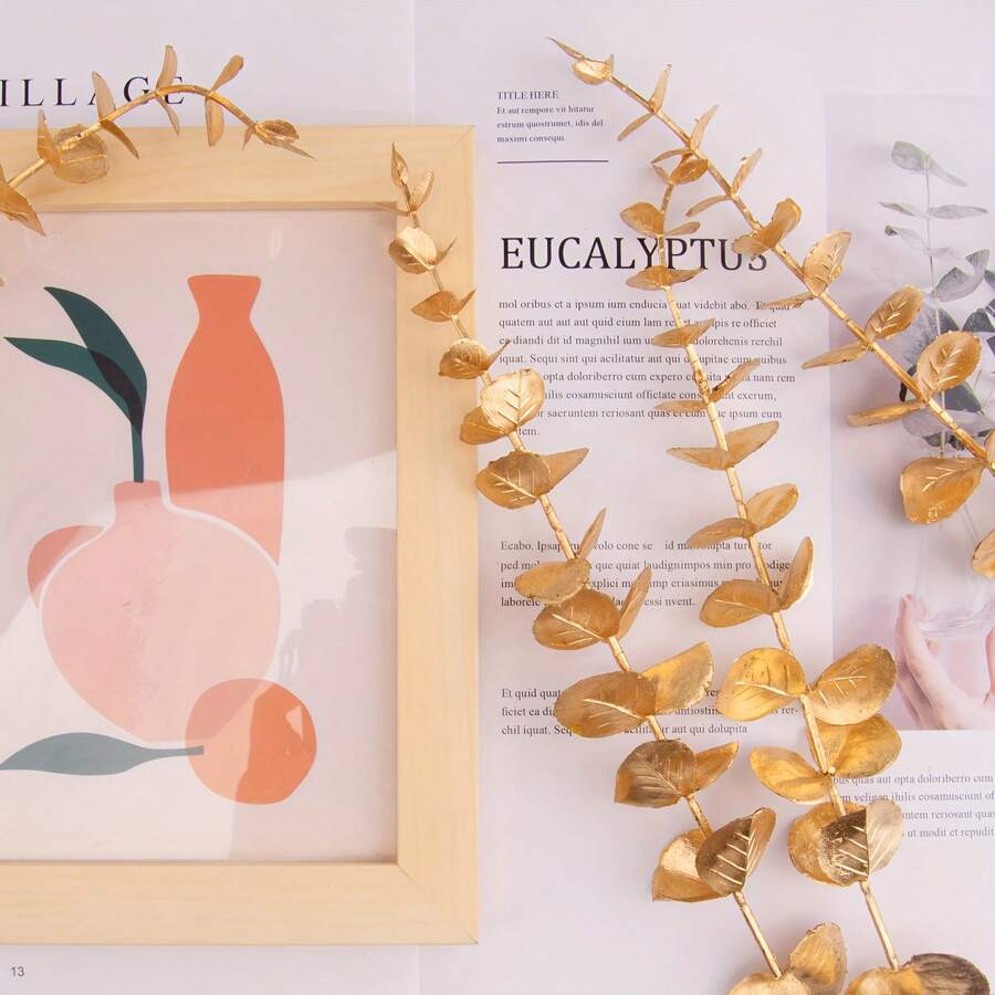 10/30pcs Golden Elegance Eucalyptus Artificial Plants Luxurious