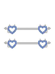 1入組可愛的魔鬼叉心型身體珠寶穿刺，附有鑽石鑲嵌（建議購買2入） - 銀色 - 查看 6