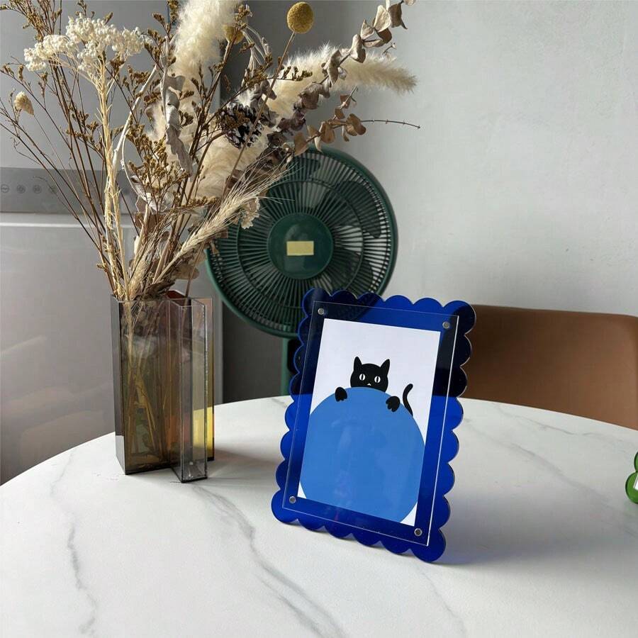 亞克力花形相片框，多種顏色可選，可橫向或縱向展示，適用於5*7英寸的照片 - 藍色 - 查看 1