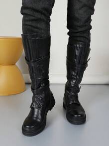 完美搭配牛仔裤，中世纪蒸汽朋克角色扮演长款黑色靴子海盗鞋狂欢节派对花式男士万圣节骑士靴连衣裙