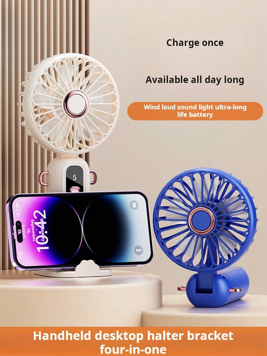 充電式手持風扇，電池長續航力，小巧可折疊式USB桌面、掛脖式便攜風扇，適用於宿舍 - 彩色 - 查看 1