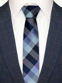 1條男士手工格子領帶，適用於日常生活、商務和派對場合
