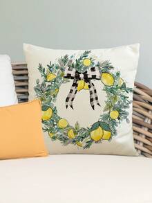 1pc/4pcs Lemon & Bowknot Print Black & White Gingham Bottle& Letter Print Linen Cushion Cover , Pillow Case, Room Decoration, Bedroom Decoration, Sofa Decoration, 18*18 Inches (Pillow Core Not Included) - Multicolor - View 9