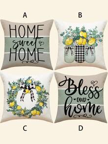 1pc/4pcs Lemon & Bowknot Print Black & White Gingham Bottle& Letter Print Linen Cushion Cover , Pillow Case, Room Decoration, Bedroom Decoration, Sofa Decoration, 18*18 Inches (Pillow Core Not Included) - Multicolor - View 11