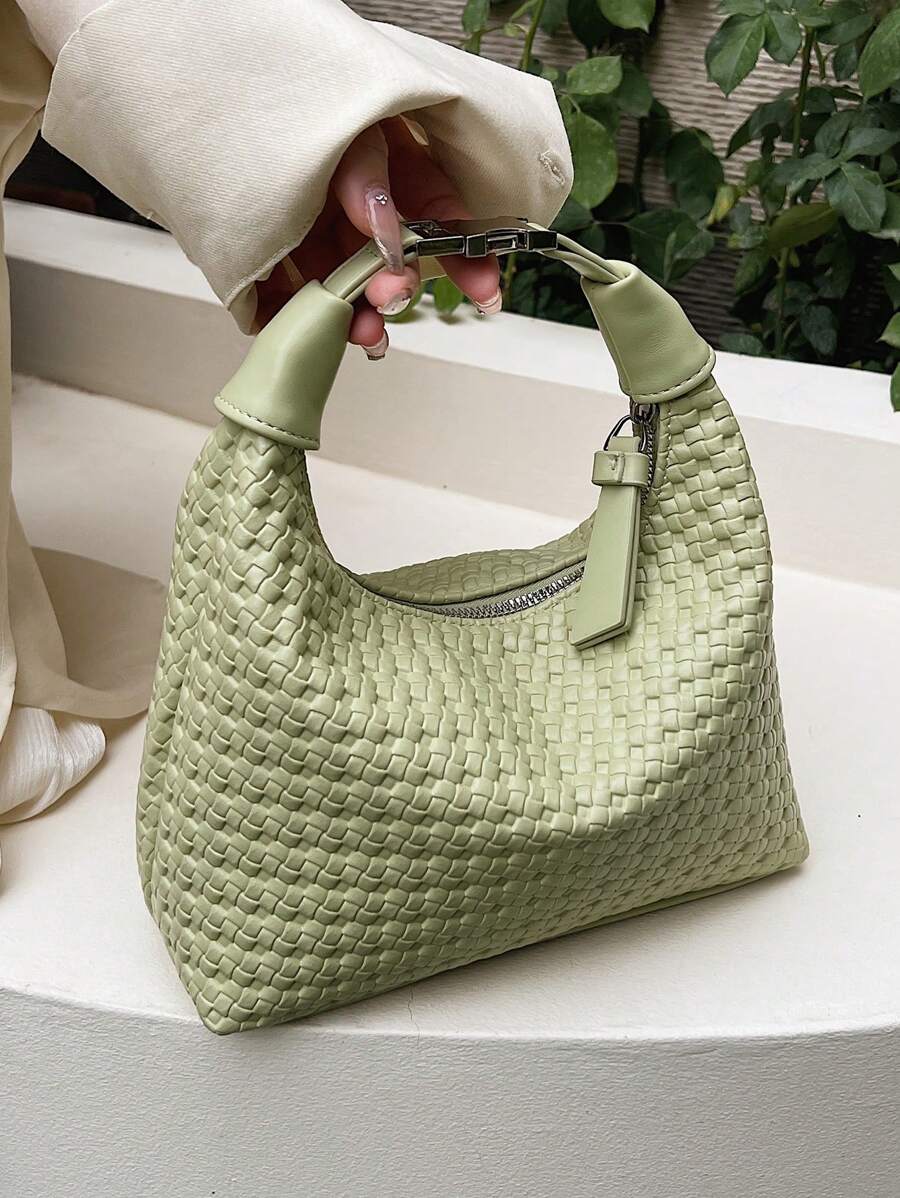 2025 New Arrival Women's Handbag, Unique Design Shoulder Bag, Casual Crossbody Bag, Fashionable & Versatile Tote Bag, Comfortable PU Material, Solid Color, Zip Closure, Adjustable & Detachable Strap, Spacious Interior, Spring/Summer Crescent Bag
